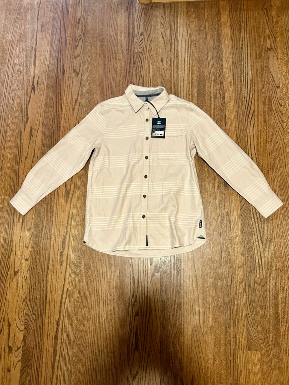 Jetty Haven Twill Button Up Shirt NWT Small Beige Unisex Neutral Top